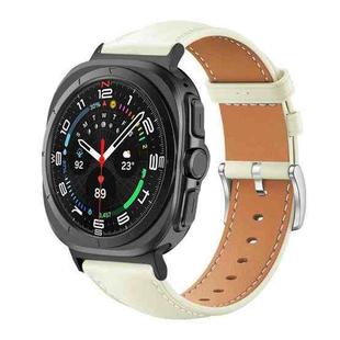For Samsung Galaxy Watch Ultra 47mm 22mm xDfind Flat Head Black Shark Fine Grain Leather Watch Band(Creamy White)