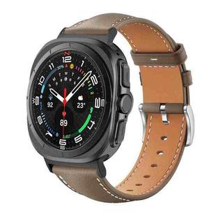 For Samsung Galaxy Watch Ultra 47mm 22mm xDfind Flat Head Black Shark Fine Grain Leather Watch Band(Light Grey)