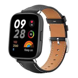 For Redmi Watch 3 20mm xDfind Flat Head Black Shark Fine Grain Leather Watch Band(Black)