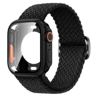 For Apple Watch 44mm / 45mm Ladder Buckle Loop Nylon Watch Band with Change to Ultra 49mm Film PC Case(Black)