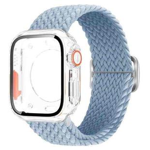 For Apple Watch 40mm / 41mm Ladder Buckle Loop Nylon Watch Band with Change to Ultra 49mm Film PC Case(Light Blue)