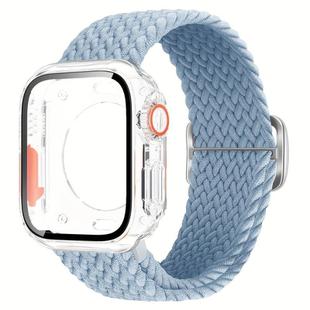 For Apple Watch Series 41mm Ladder Buckle Loop Nylon Watch Band with Change to Ultra 49mm Film PC Cover(Light Blue)