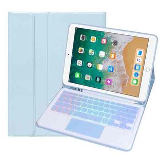 For iPad 9.7 2018 / 2017 / Pro 9.7 A07B-AS Backlight Bluetooth Touch Keyboard Leather Tablet Case with Pen Slot(Blue)