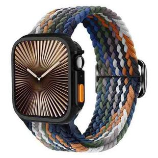 For Apple Watch Series 10 42mm Ladder Buckle Loop Nylon Watch Band with TPU Case(Denim Color)