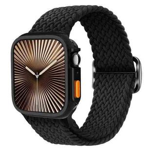 For Apple Watch 44mm / 45mm Ladder Buckle Loop Nylon Watch Band with TPU Case(Black)