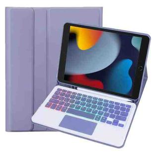 For iPad 10.2 2021 / 2019 / Air 2019 A102B-AS Backlight Bluetooth Touch Keyboard Leather Tablet Case with Pen Slot(Dark Purple)