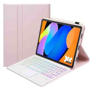 For Lenovo Xiaoxin Pad 11 2025 AM31-AS Ultra-thin Detachable Backlight Bluetooth Keyboard Leather Tablet Case with Touchpad(Pink White)