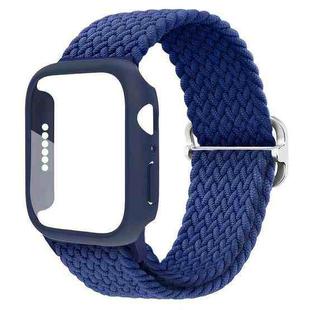 For Apple Watch Series 10 42mm Ladder Buckle Loop Nylon Watch Band with Film Frosted PC Case(Dark Blue)