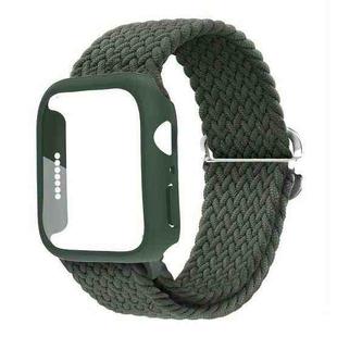 For Apple Watch 40mm / 41mm Ladder Buckle Loop Nylon Watch Band with Film Frosted PC Case(Army Green)