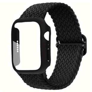For Apple Watch 40mm / 41mm Ladder Buckle Loop Nylon Watch Band with Film Frosted PC Case(Black)