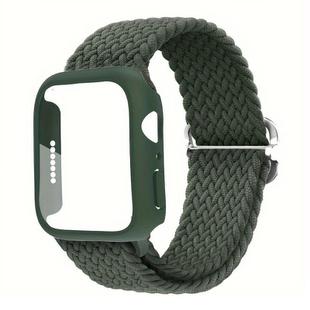 For Apple Watch Series 41mm Ladder Buckle Loop Nylon Watch Band with Film Frosted PC Cover(Army Green)
