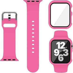 For Apple Watch 40mm / 41mm Pin Buckle Silicone Watch Band with Film Integrated PC Case(Rose Red)