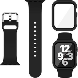 For Apple Watch Series 41mm Pin Buckle Silicone Watch Band with Film Integrated PC Case(Black)
