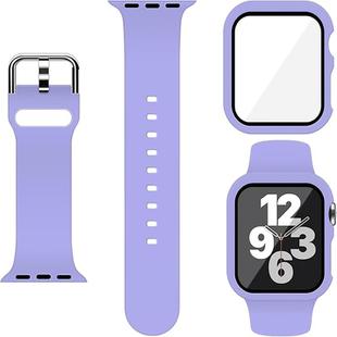 For Apple Watch Series 45mm Pin Buckle Silicone Watch Band with Film Integrated PC Case(Purple)