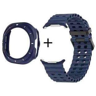 For Samsung Galaxy Watch Ultra 47mm Dual-row Holes Silicone Watch Band with TPU Case(Dark Blue)