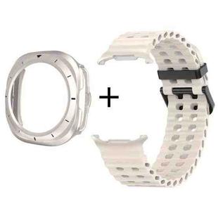 For Samsung Galaxy Watch Ultra 47mm Dual-row Holes Silicone Watch Band with TPU Case(White)