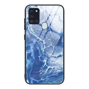 For Samsung Galaxy A21s Marble Pattern Glass Protective Case(DL03)