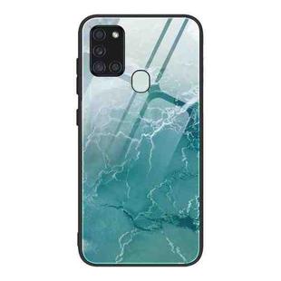 For Samsung Galaxy A21s Marble Pattern Glass Protective Case(DL04)
