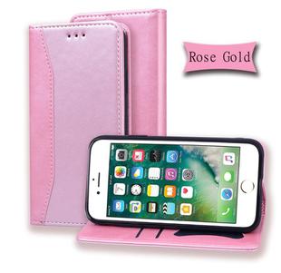 For iPhone 6 Business Stitching Horizontal Flip Leather Case with Double Folding & Bracket & Card Slots & Photo Frame & Wallet(Rose Gold)