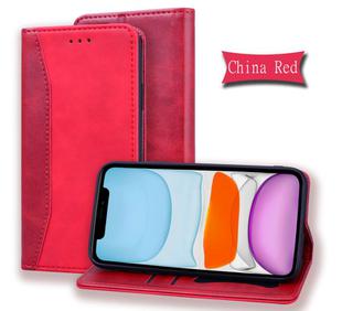 For iPhone 11 Business Stitching Horizontal Flip Leather Case with Double Folding & Bracket & Card Slots & Photo Frame & Wallet(Red)