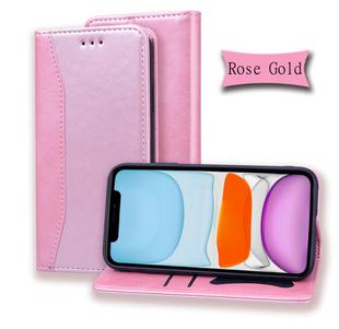 For iPhone 12 Pro Max Business Stitching Horizontal Flip Leather Case with Double Folding & Bracket & Card Slots & Photo Frame & Wallet(Rose Gold)