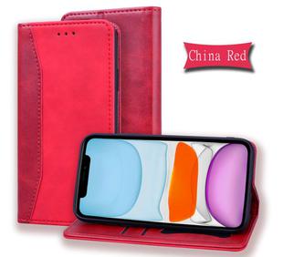 For iPhone X Business Stitching Horizontal Flip Leather Case with Double Folding & Bracket & Card Slots & Photo Frame & Wallet(Red)