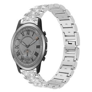 For Fossil Q Machine Hybrid Watch 22mm xDfind Diamond Jewelry Stainless Steel Watch Band(Silver)