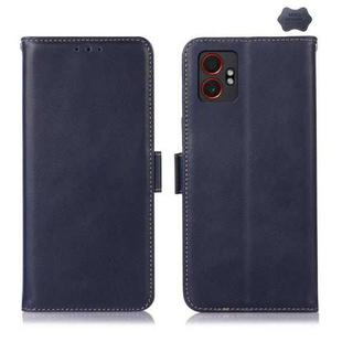 For Samsung Galaxy XCover7 Pro Magnetic Crazy Horse Texture Genuine Leather RFID Phone Case(Blue)