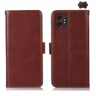 For Samsung Galaxy XCover7 Pro Magnetic Crazy Horse Texture Genuine Leather RFID Phone Case(Brown)