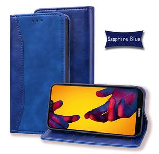 For Huawei P20 Lite / Nova 3e Business Stitching Horizontal Flip Leather Case with Double Folding & Bracket & Card Slots & Photo Frame & Wallet(Sapphire Blue)