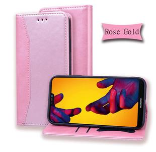 For Huawei P20 Lite / Nova 3e Business Stitching Horizontal Flip Leather Case with Double Folding & Bracket & Card Slots & Photo Frame & Wallet(Rose Gold)