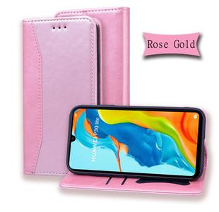 For Huawei P30 Lite Business Stitching Horizontal Flip Leather Case with Double Folding & Bracket & Card Slots & Photo Frame & Wallet(Rose Gold)