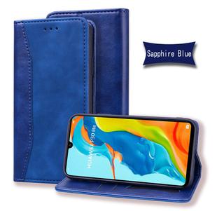 For Huawei Nova 4e Business Stitching Horizontal Flip Leather Case with Double Folding & Bracket & Card Slots & Photo Frame & Wallet(Sapphire Blue)