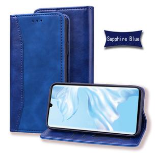 For Huawei P30 Pro Business Stitching Horizontal Flip Leather Case with Double Folding & Bracket & Card Slots & Photo Frame & Wallet(Sapphire Blue)