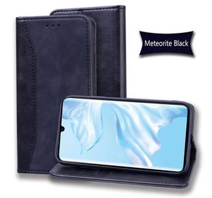 For Huawei P30 Pro Business Stitching Horizontal Flip Leather Case with Double Folding & Bracket & Card Slots & Photo Frame & Wallet(Black)