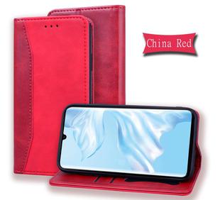 For Huawei P30 Pro Business Stitching Horizontal Flip Leather Case with Double Folding & Bracket & Card Slots & Photo Frame & Wallet(Red)