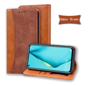 For Huawei P40 Lite Business Stitching Horizontal Flip Leather Case with Double Folding & Bracket & Card Slots & Photo Frame & Wallet(Brown)