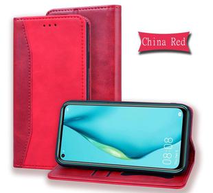 For Huawei P40 Lite Business Stitching Horizontal Flip Leather Case with Double Folding & Bracket & Card Slots & Photo Frame & Wallet(Red)