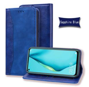 For Huawei Nova 6 SE Business Stitching Horizontal Flip Leather Case with Double Folding & Bracket & Card Slots & Photo Frame & Wallet(Sapphire Blue)