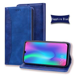 For Huawei P Smart (2019) Business Stitching Horizontal Flip Leather Case with Double Folding & Bracket & Card Slots & Photo Frame & Wallet(Sapphire Blue)