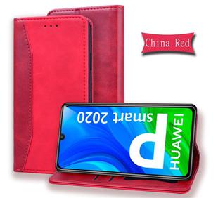 For Huawei P Smart (2020) Business Stitching Horizontal Flip Leather Case with Double Folding & Bracket & Card Slots & Photo Frame & Wallet(Red)