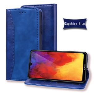For Huawei Y6 (2019) Business Stitching Horizontal Flip Leather Case with Double Folding & Bracket & Card Slots & Photo Frame & Wallet(Sapphire Blue)