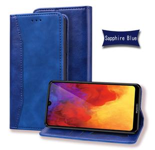 For Huawei Y9 Prime (2019) Business Stitching Horizontal Flip Leather Case with Double Folding & Bracket & Card Slots & Photo Frame & Wallet(Sapphire Blue)