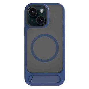 For iPhone 14 Kalebol MagSafe Invisible Tilt Holder PC Hybrid TPU Case(Navy Blue)