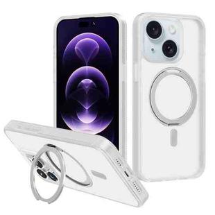For iPhone 15 Plus Kalebol Rotating Holder MagSafe PC Hybrid TPU Phone Case(White)