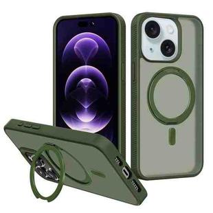 For iPhone 15 Plus Kalebol Rotating Holder MagSafe PC Hybrid TPU Phone Case(Deep Green)