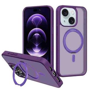 For iPhone 15 Plus Kalebol Rotating Holder MagSafe PC Hybrid TPU Phone Case(Deep Purple)