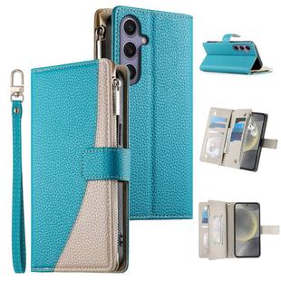 For Samsung Galaxy S24+ 5G / S25+ 5G Stitching Multi-card Zipper Wallet Leather Phone Case with Short Strap(Blue)