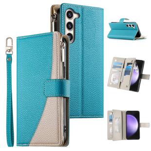 For Samsung Galaxy S23+ 5G Stitching Multi-card Zipper Wallet Leather Phone Case with Short Strap(Blue)