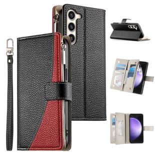 For Samsung Galaxy S23+ 5G Stitching Multi-card Zipper Wallet Leather Phone Case with Short Strap(Black)
